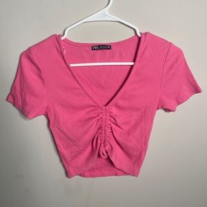 Pink scrunch crop top